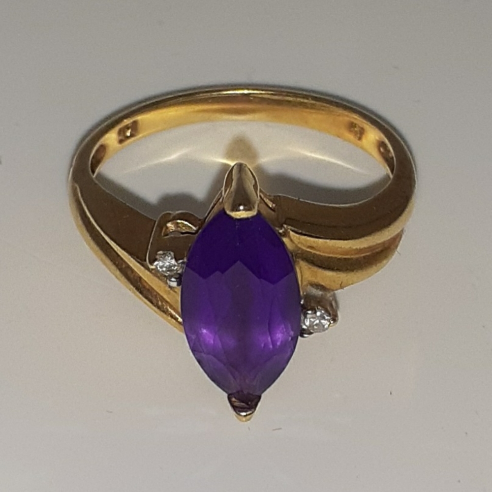 Genuine Amethyst & Diamond 14k Gold Birthstone Ring